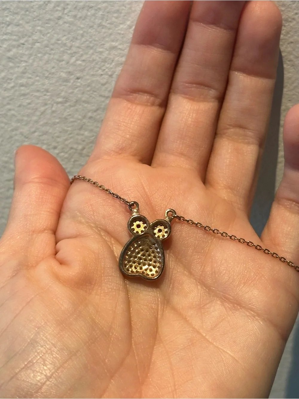 Gold-Tone Owl Pendant Necklace with Pink Accent Eyes